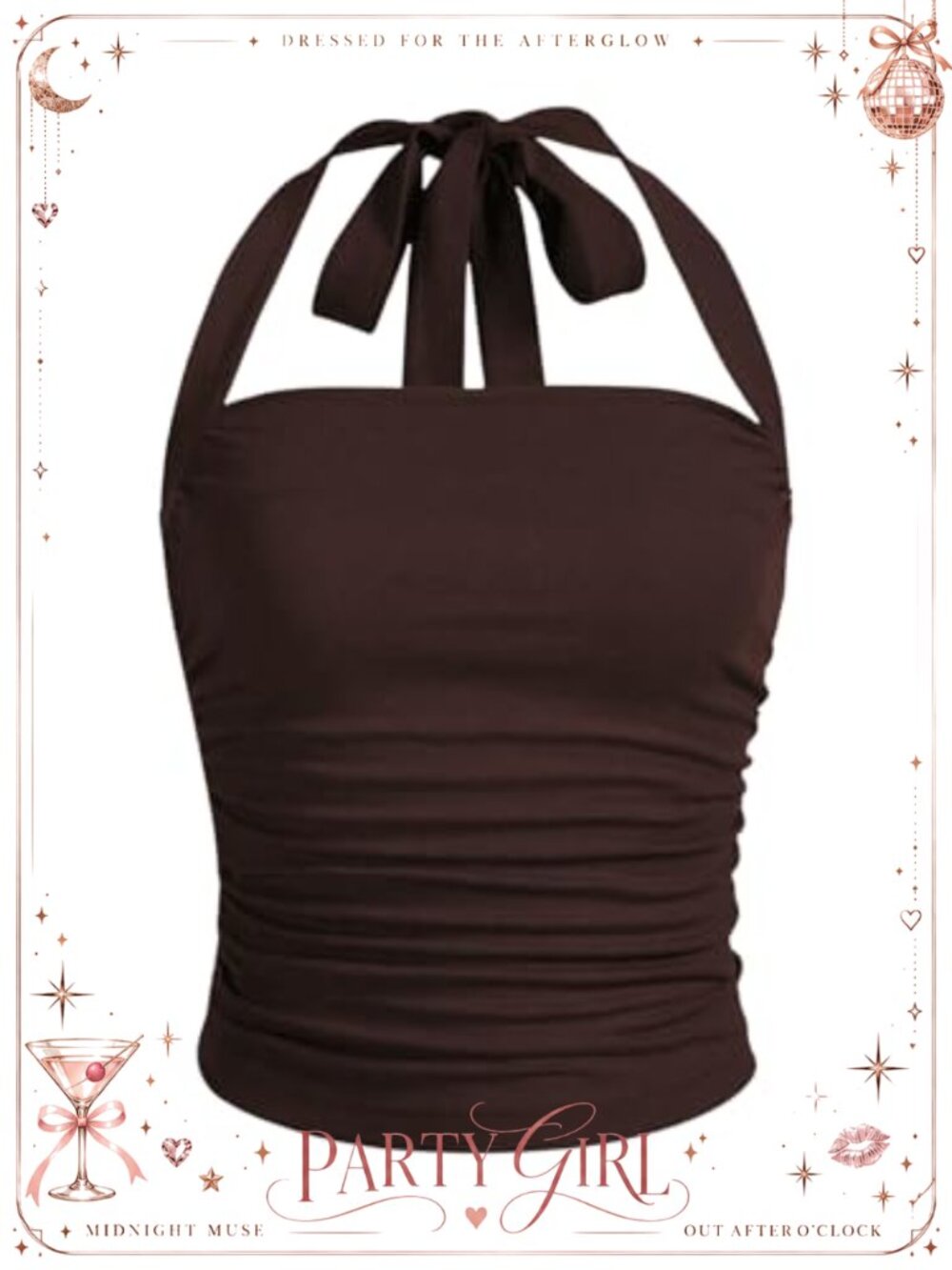 Ruched Halter Crop Top Tie Back Sleeveless Slim Fit Cami